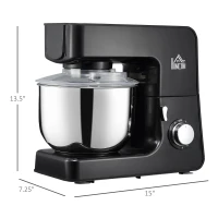 HOMCOM 6 Qt Stand Mixer with 6+1P Speed, 600W and Tilt Head, Kitchen Electric Mixer with Stainless Steel Beater, Dough Hook and Whisk for Baking Bread, Cakes and Cookies, Black(m-3)
