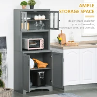 HOMCOM Storage Cabinet with Adjustable Shelves and Microwave Space, 70" Pantry Cabinet with Glass Framed Door, Gray(m-4)