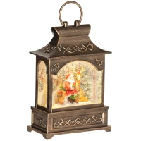 HOMCOM Musical Christmas Snow Globe, Lighted Lantern Snow Globe with Swirling Glitter, Battery Operated Xmas Decoration, Bronze(m-1)