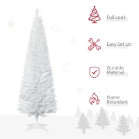HOMCOM 6ft Unlit Pencil Artificial Christmas Tree with Realistic Branches and 390 Tips, Plastic Base, White(m-4)