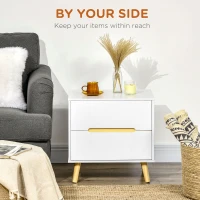 HOMCOM Nightstand, Bedside Table with 2 Drawers, Modern Side End Table with Solid Wood Legs for Bedroom, White(m-4)