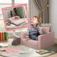 Qaba 2 in 1 Kids Fold Out Chair Convertible Sofa to Lounger w/ Washable Cover for Boys and Girls, Pink(m-4)
