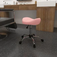 HOMCOM Ergonomic Saddle Stool with Wheels, Adjustable PU Leather Saddle Chair, 360° Swivel, NO Back Pain, Healthy Posture, Salon Chair for Massage Medical Home, Pink(m-1)