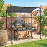 Outsunny 7' x 5' Garden Grill Canopy, BBQ Grill Gazebo Tent with Steel Frame and Hooks, Outdoor Sun Shade, Charcoal Grey(m-1)