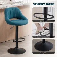 HOMCOM Bar Stools Set of 2, Swivel Bar Height Barstools Chairs with Adjustable Height, Round Heavy Metal Base, and Footrest, Blue(m-6)