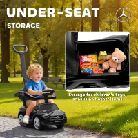 Qaba Licensed Mercedes-Benz Push Car for Toddlers, 2-in-1 Sliding Walking Car with Push Handle, Horn, Guardrail, Black(m-6)