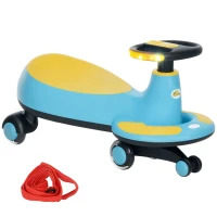 Qaba Kids Wiggle Car w/ Parent Traction Rope, Music, Light, Blue(m-9)