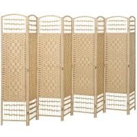 HOMCOM 8 Panel Folding Room Divider, Portable Privacy Screen, Wave Fiber Room Partition for Home Office, Natural(m-2)