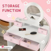 Qaba Kids Vanity Set, Children Makeup Table with Mirror, Stool and Storage Drawers, for Ages 3-8, White(m-5)