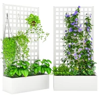 Outsunny Galvanized Raised Garden Bed Planter Box with Trellis for Climbing Plants, Vegetable, Vines, 35" x 16" x 70", White(m-11)