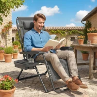 Outsunny Zero Gravity Chair, Reclining Outdoor Lounger Chair with Cup Holder, 400 LBS Capacity, Dark Grey(m-1)