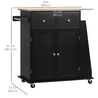 HOMCOM Rolling Kitchen Island Trolley Storage Cart with Rubber Wood Top, 3-Tier Spice Rack, Towel Rack Home Kitchen Carts, Black(m-3)