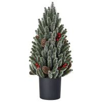 HOMCOM 18" Tall Unlit Miniature Snow-Flocked Tabletop Artificial Christmas Tree, Holiday Decoration with Pine Cones and Berries(m-1)