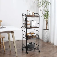 HOMCOM Kitchen Cart with Storage, 16"W Slim Rolling Cart, 4 Tier Kitchen Shelves on Wheels with Side Racks, 2 Basket for Fruit Vegetable, Utility Cart for Narrow Space, Laundry, Rustic Brown(m-3)