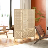 HOMCOM 4.7' 3 Panel Wooden Room Divider with Pegboard Display, Folding Privacy Screen for Home Office, Natural(m-8)