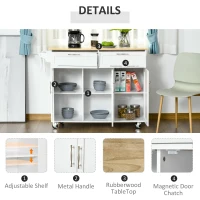 HOMCOM 48" Kitchen Island with Storage and Solid Wood Top, Rolling Kitchen Cart on Wheels with 2 Storage Drawers, 3 Doors and Towel Rack for Dining Room, White(m-5)