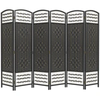 HOMCOM 6 Panel Folding Room Divider, Portable Privacy Screen, Wave Fiber Room Partition for Home Office, Black(m-2)