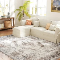 HOMCOM 9x12 Boho Area Rug, Machine Washable Carpet for Living Room, Bedroom, Dining Room, Kitchen, Home Office, Brown(m-2)