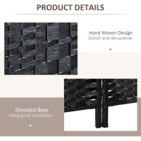 HOMCOM Room Divider 4 Panel, 6FT Tall Folding Privacy Screen, Freestanding Hand-Woven Partition for Room Separation with 360° Hinges, Paper Rope Diamond Weave, Black(m-6)
