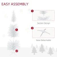 HOMCOM 6ft Unlit Pencil Artificial Christmas Tree with Realistic Branches and 390 Tips, Plastic Base, White(m-7)
