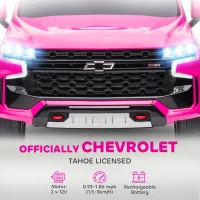 Aosom Licensed Chevrolet Tahoe Kids Ride on Car, 12V 7AH Toddler Electric Car with Parent Remote Control, 3 Speeds, Spring Suspension, LED Light, Horn, Music, Pink(m-4)