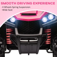 Qaba 12V Kids ATV with Spring Suspension, Forward & Reverse, LED Lights, Music, MP3, Pink(m-4)