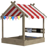 Outsunny Outdoor Wooden Sandbox with Cover for 3-7 Years Old, Backyard, Grey(m-2)