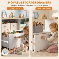 Qaba Toy Storage Organizer, Toy Organizers and Storage with 2 Movable Drawers and 3 Cubbies for Playroom, Nursery, White(m-5)