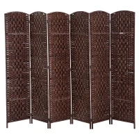 HOMCOM 6' Tall Wicker Weave 6 Panel Room Divider Privacy Screen - Brown(m-1)