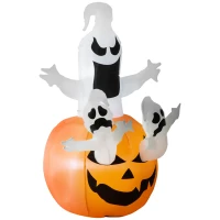 HOMCOM 6FT Tall Halloween Inflatable Jack-O-Lantern and Ghosts, Outdoor Blow Up Yard Decoration with Pumpkin Lantern and LED Lights for Garden, Lawn, Party, Holiday(m-11)