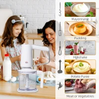 HOMCOM 5-in-1 Electric Hand Mixer, Handheld Mixer with Measuring Cup, 300W Immersion Blender with 5+1P Speeds, Dough Hooks, Chopper, Whisk and Mixers for Meat, Fruit, Mashed Potato and Milkshake(m-7)