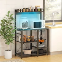 HOMCOM Industrial Kitchen Bakers Rack with Charging Station, RGB Lights, Glass Holders and Open Shelves, Gray(m-10)
