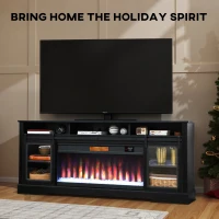 HOMCOM Fireplace TV Stand for TVs Up to 80 Inch, TV Console with Electric Fireplace, Open Storage and Side Cabinets, Black(m-6)