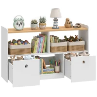 Qaba Toy Storage Organizer, Toy Organizers and Storage with 2 Movable Drawers and 3 Cubbies for Playroom, Nursery, White(m-13)