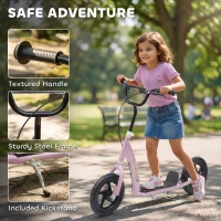 HOMCOM Kids Scooter with 12" EVA Big Tires, Street Bike Bicycle for Teens with Adjustable Height Handle for 5-12 Year Old, Pink(m-6)