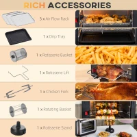 HOMCOM 10.5 Quart Air Fryer Oven with 8 Preset Cooking Menus, 1500W Air Fryer Toaster Oven, Countertop Convection Oven with 9 Accessories, Non-Stick Coating, Digital LED Screen(m-18)