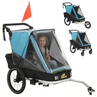 Qaba 3-in-1 Bike Trailer for Kids, Baby Stroller and Jogger, Foldable Child Bicycle Trailer with Reclining Seat, Blue(m-13)