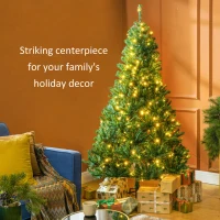 HOMCOM 6 FT Tall PreLit Artificial Christmas Tree with Realistic Branches, 250 Warm White LED Lights and 1000 Tips, Green(m-4)