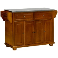 HOMCOM Kitchen Island Table with Stainless Steel Top 2 Drawers 3 Cabinets Spice and Towel Rack Red Brown(m-1)