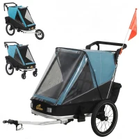 Qaba 3-in-1 Bike Trailer for Kids, Baby Stroller and Jogger, Foldable Child Bicycle Trailer with Reclining Seat, Blue(m-2)