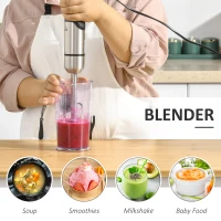 HOMCOM Immersion Hand Blender, 400W 4-In-1 Handheld Stick Blender with Adjustable Speed, 500ml Chopper, Egg Whisk, 800ml Measuring Cup, Stainless Steel Blades for Smoothie, Baby Food, Sauce, Soup(m-9)