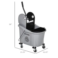 HOMCOM 9.5 Gallon (38 Quart) Mop Bucket with Wringer Cleaning Cart, 4 Moving Wheels, Mop-Handle Holder & 2 Separate Buckets, Gray(m-3)