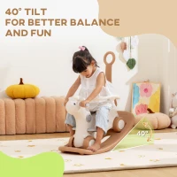 Qaba Rocking Horse for Toddlers 1-3 Years, 4-in-1 Baby Rocking Horse with Detachable Balance Board and Push Handle, Brown(m-5)