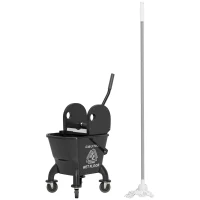 HOMCOM Mop Bucket with Wringer on Wheels for Floor Cleaning, 27.5 Quart Down Press Wringer with Handle and Mop, Black(m-1)