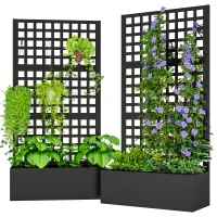 Outsunny Galvanized Raised Garden Bed Planter Box with Trellis for Climbing Plants, Vegetable, Vines, 35" x 16" x 70", Black(m-1)