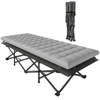 Outsunny Camping Cot with Soft Pad, 32" Extra Wide Folding Cots with Non-Slip Feet and Carry Bag, Grey(m-9)