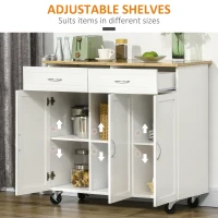 HOMCOM Rolling Kitchen Island Cart on Wheels with Large Bamboo Countertop, 2 Cabinets with Drawers, Adjustable Shelves, White(m-5)