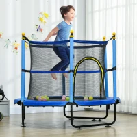 Qaba 4.6' Trampoline for Kids with Safety Enclosure & Ball Pit, Blue(m-2)
