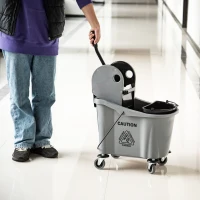 HOMCOM 9.5 Gallon (38 Quart) Mop Bucket with Wringer Cleaning Cart, 4 Moving Wheels, Mop-Handle Holder & 2 Separate Buckets, Gray(m-8)