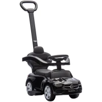 Qaba Licensed Mercedes-Benz Push Car for Toddlers, 2-in-1 Sliding Walking Car with Push Handle, Horn, Guardrail, Black(m-9)